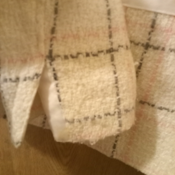 Sashimi Plaid Wool Blend Cream Pink Grey Cinched Three Button Open Cuff - Picture 9 of 11